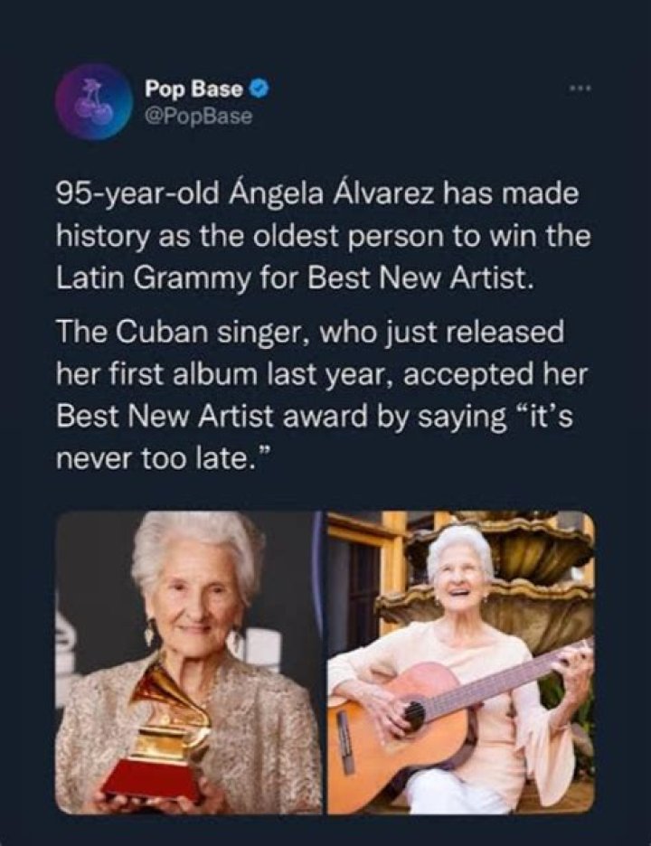 Angela &Aacute;lvarez, 95, wins best new artist Latin Grammy in a history