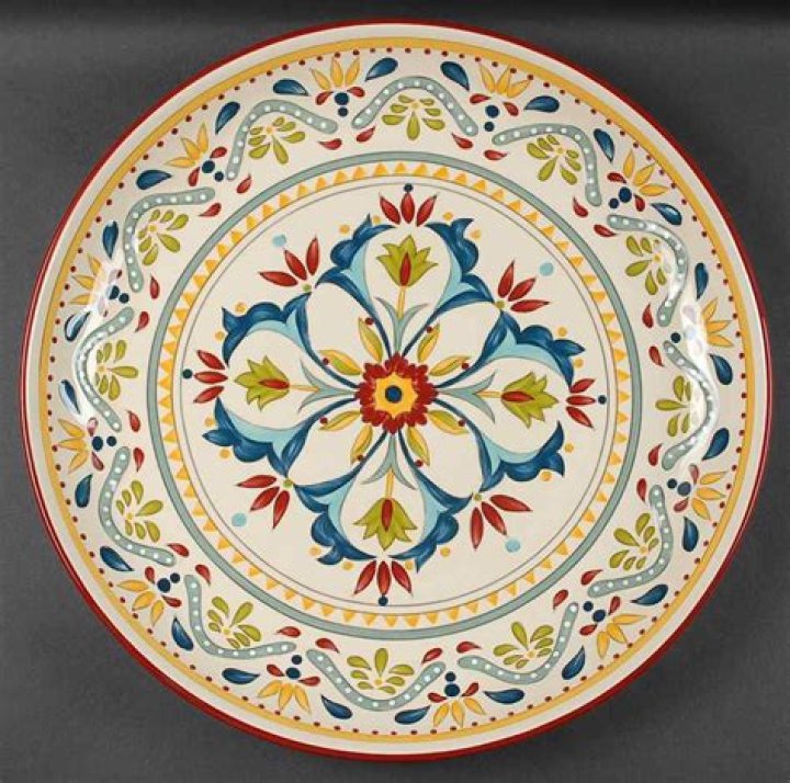 BOBBY FLAY SEVILLA FLORAL SCROLLS DOTS RED RIM 3 SOUP CEREAL BOWL 6