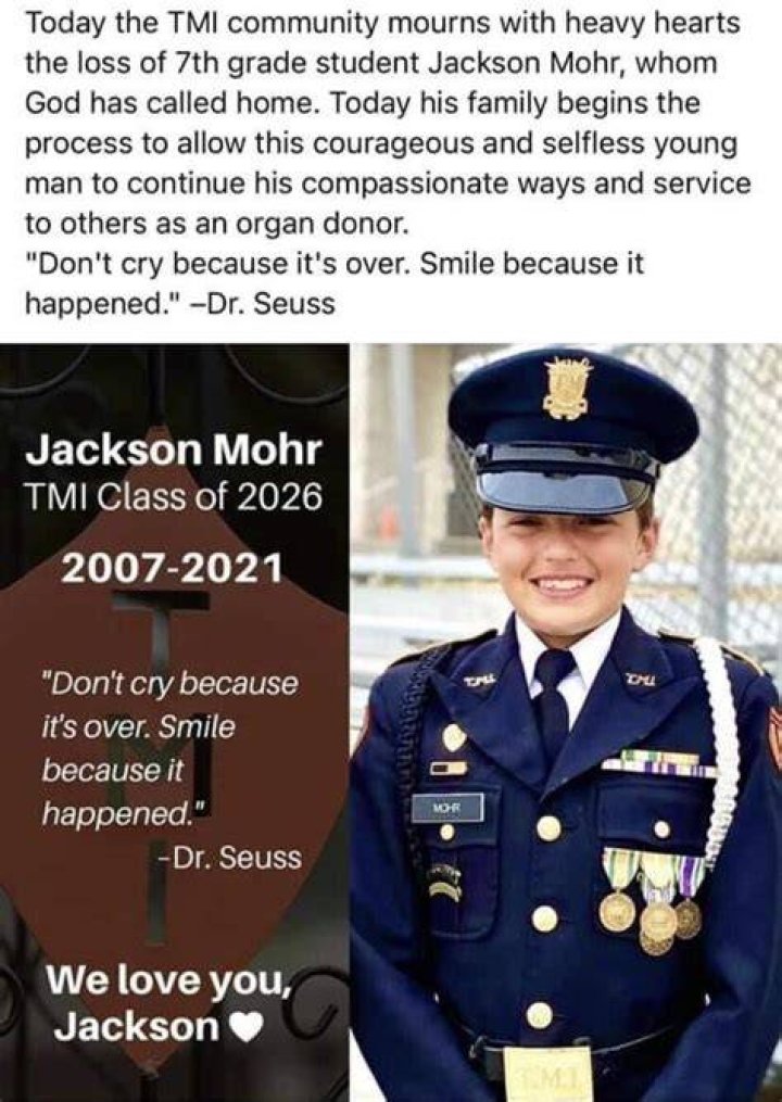 Dead Death Obituary Jackson Mohr, 13, was found unresponsive in