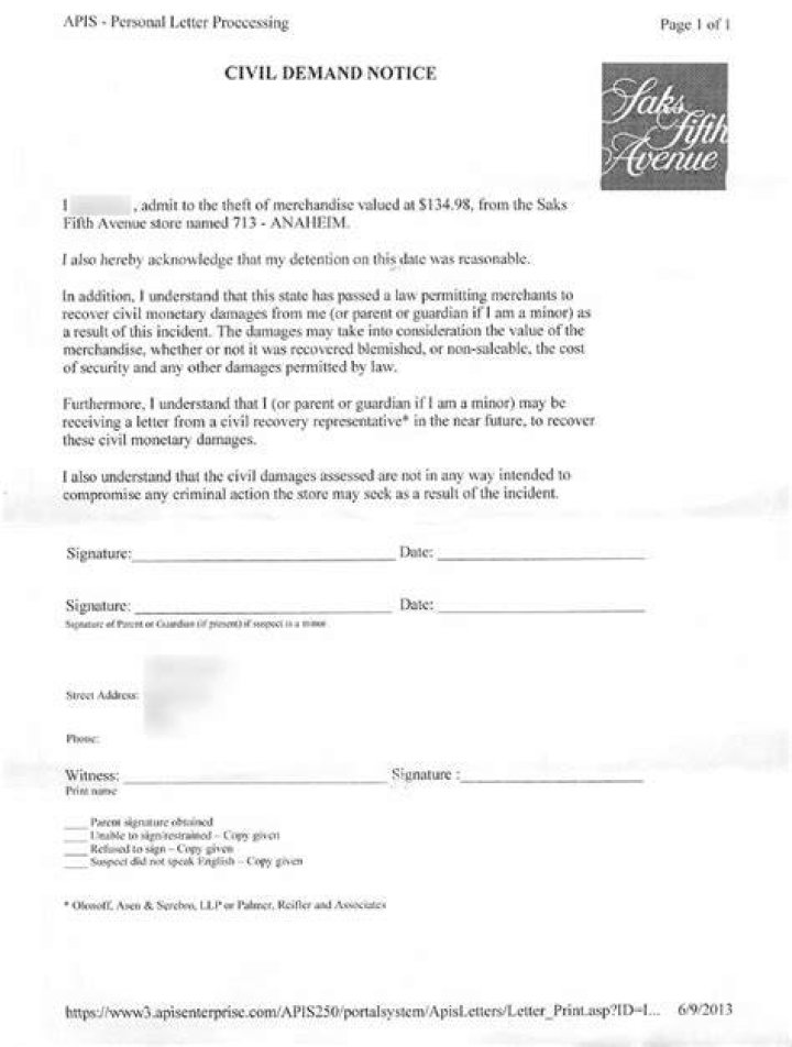 Does a civil demand letter go on your record? |