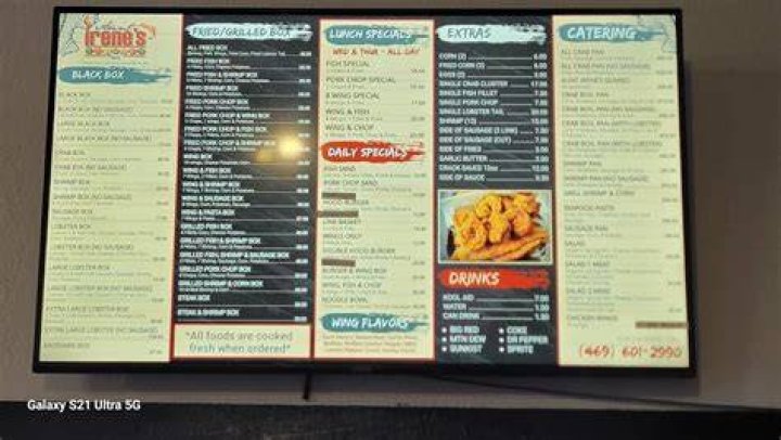 Menu at Aunt Irene's Kitchen restaurant, Dallas, S Malcolm X Blvd