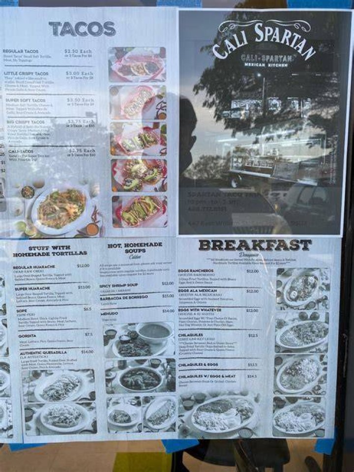Menu at Cali Spartan Mexican Kitchen restaurant, San Jose, Blossom Hill Rd