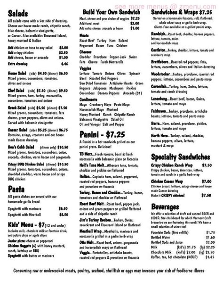 Menu at Cockadoodle Pizza Cafe, Bethel