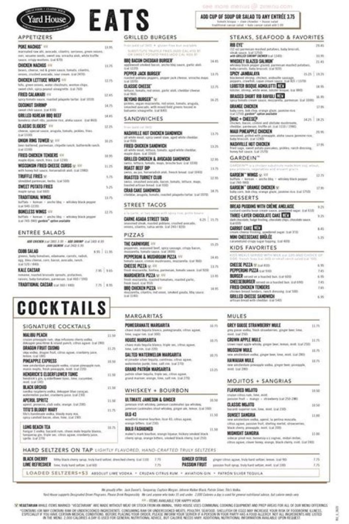 Yard House Menu Prices